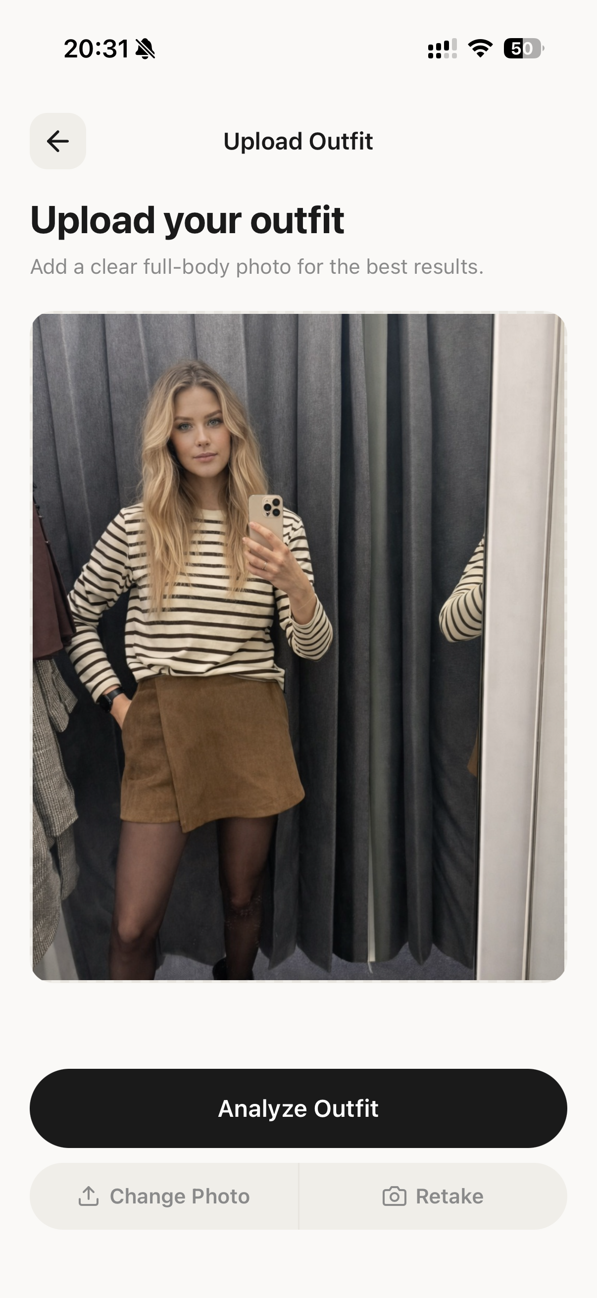 Uploading an outfit photo to Styleday for AI analysis